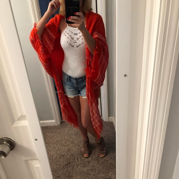 Free People Kimono Orange & White
